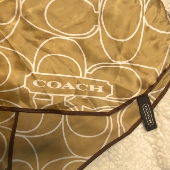 Coach Accessories - Women’s Coach Goldish tan, brown, white 100% silk scarf vintage classic CC logo